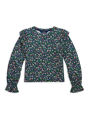 Little Girl's & Floral Cotton-Blend Top