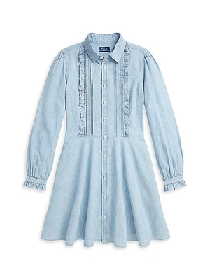 Little Girl's & Ruffled Chambray Shirtdress