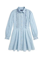 Little Girl's & Ruffled Chambray Shirtdress