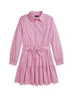 Little Girl's & Floral Poplin Shirtdress