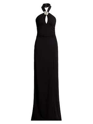 Raashi Crystal-Embellished Halter Gown