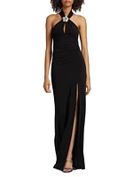 Raashi Crystal-Embellished Halter Gown