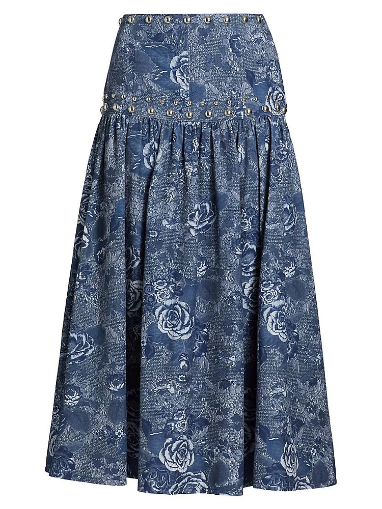 Maia Pleated Floral Midi-Skirt