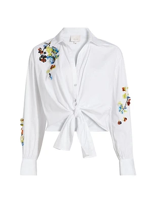 Marianna Sequin Flower Knotted Shirt