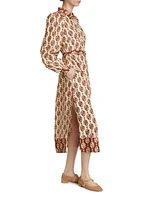Melody Geometric Linen Belted Midi-Dress