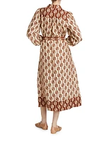 Melody Geometric Linen Belted Midi-Dress