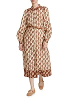 Melody Geometric Linen Belted Midi-Dress