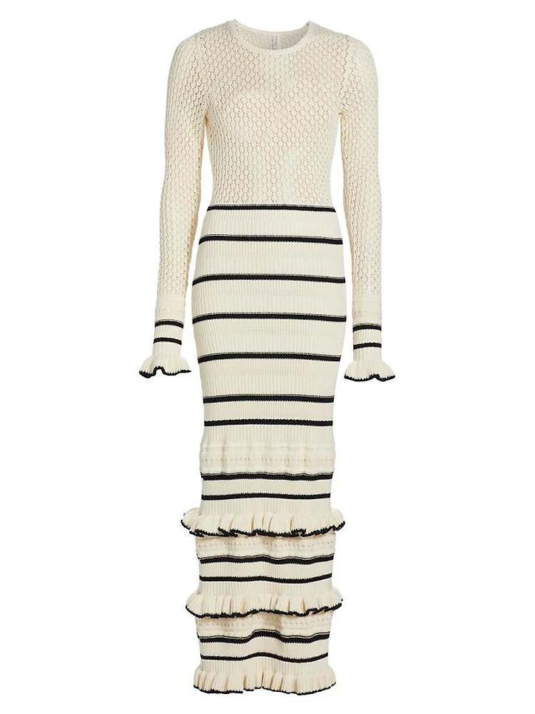 Rafaela Pointelle Ruffled Knit Maxi Dress