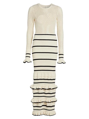Rafaela Pointelle Ruffled Knit Maxi Dress