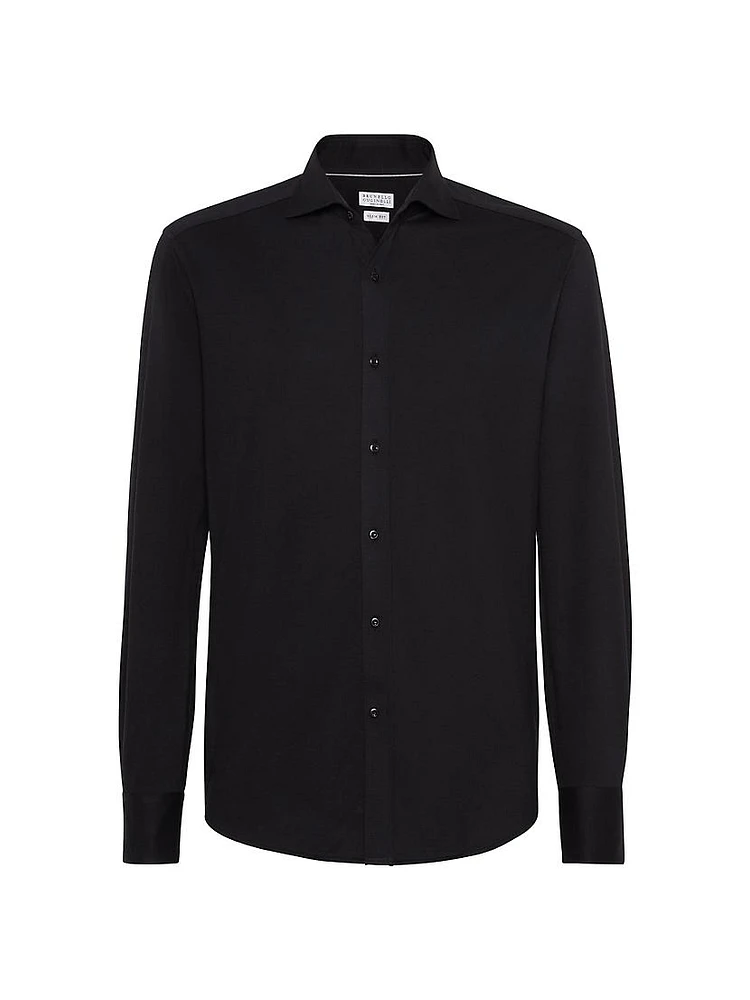 Cotton Piqué Basic Fit Shirt with Spread Collar