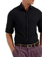 Cotton Piqué Basic Fit Shirt with Spread Collar