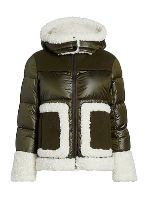 Dana Mixed-Media Hooded Down Coat