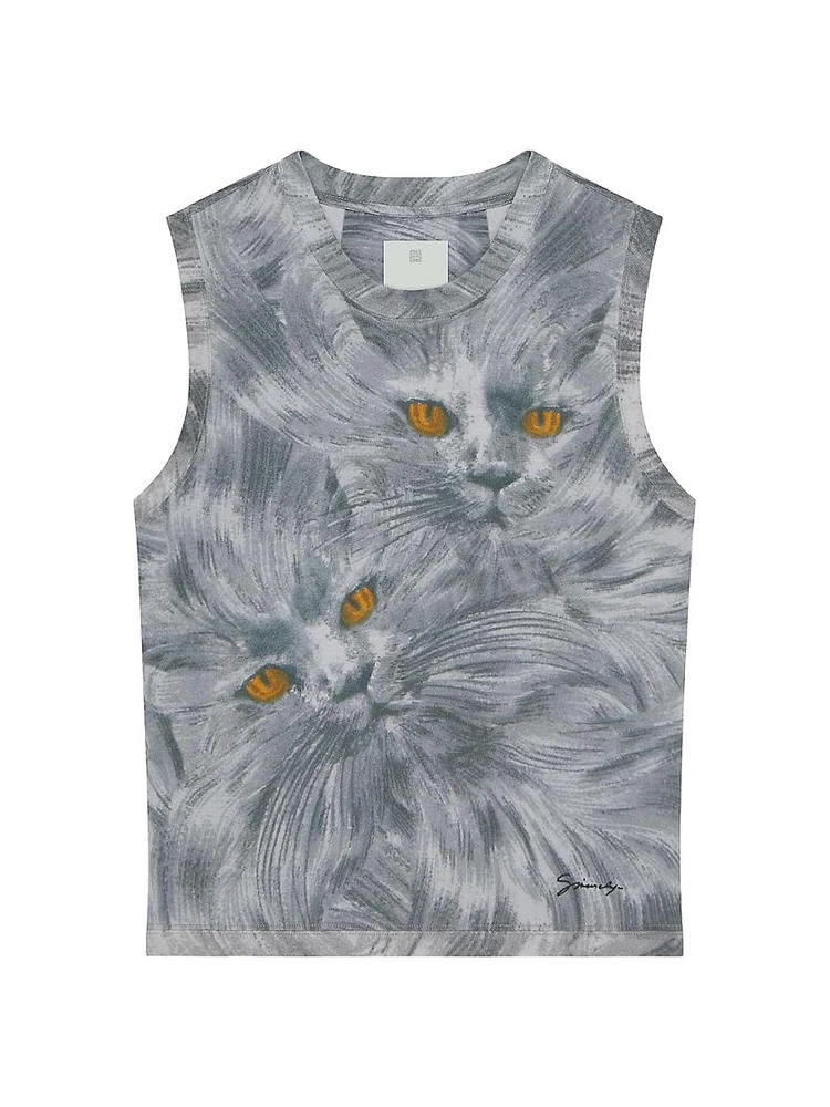 Printed Cat Tank Top Cotton