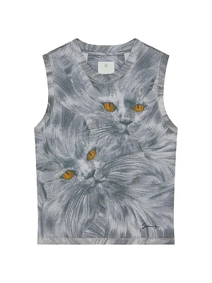 Printed Cat Tank Top Cotton