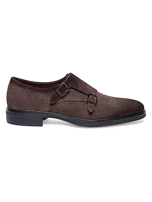 Burnished Suede Monk-Strap Loafers