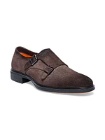 Burnished Suede Monk-Strap Loafers