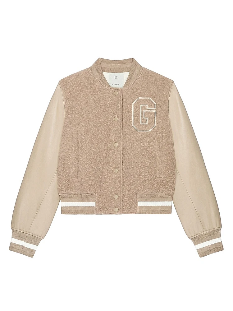 Alpaca Bouclette Wool & Leather Varsity Jacket