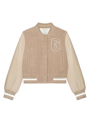 Alpaca Bouclette Wool & Leather Varsity Jacket