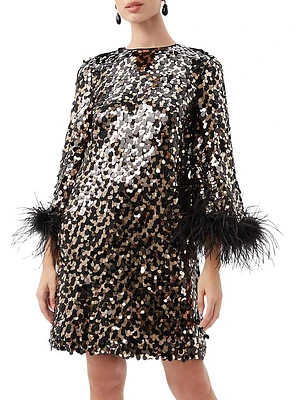 Juliet Sequin & Feather Shift Minidress