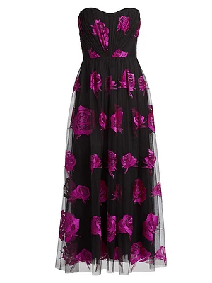 Perle Floral Tulle Strapless Maxi Dress