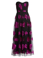 Perle Floral Tulle Strapless Maxi Dress