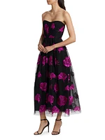 Perle Floral Tulle Strapless Maxi Dress