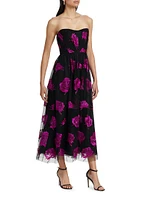 Perle Floral Tulle Strapless Maxi Dress