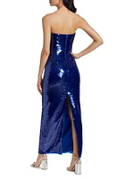 Mira Sequin Strapless Gown