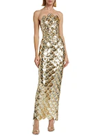 Strapless Sequin Scallop Column Gown