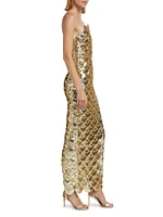 Strapless Sequin Scallop Column Gown