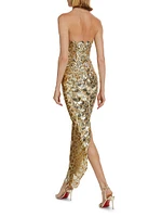 Strapless Sequin Scallop Column Gown