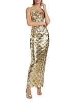 Strapless Sequin Scallop Column Gown