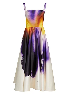 Abstract Orchid Satin Cocktail Dress