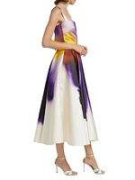 Abstract Orchid Satin Cocktail Dress