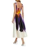 Abstract Orchid Satin Cocktail Dress