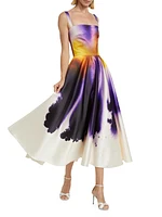 Abstract Orchid Satin Cocktail Dress