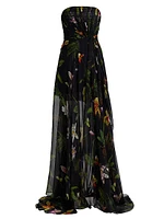 Orchids Silk Chiffon Strapless Drape Gown