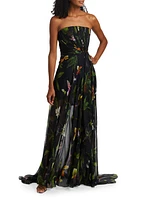 Orchids Silk Chiffon Strapless Drape Gown
