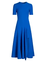 Wave Seam Wool Midi-Dress