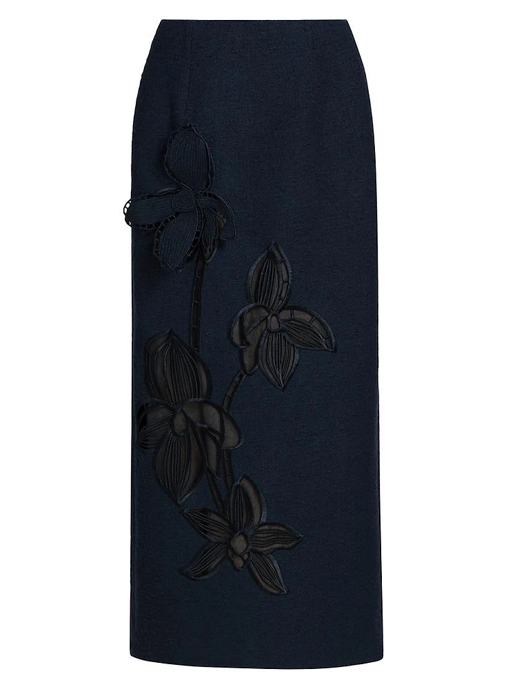 Tweed Embroidered Midi-Skirt