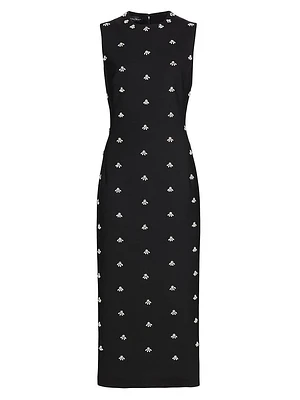 Wool Faux-Pearl Sleeveless Midi-Dress