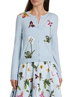 Floral-Embroidered Wool Cardigan