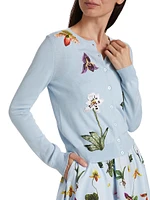 Floral-Embroidered Wool Cardigan