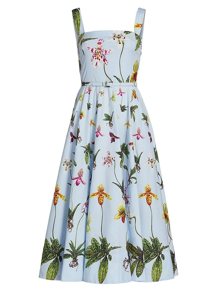 Floral Cotton Belted Midi-Dress