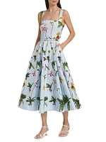 Floral Cotton Belted Midi-Dress