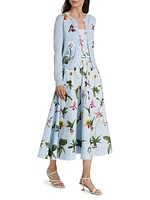 Floral Cotton Belted Midi-Dress