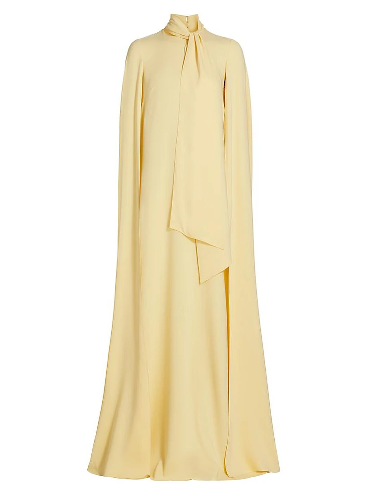 Silk Tie-Neck Cape Gown