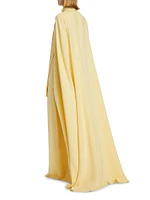 Silk Tie-Neck Cape Gown