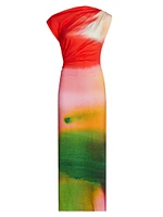 Watercolor Jersey Draped Maxi Dress