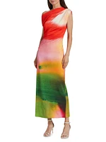 Watercolor Jersey Draped Maxi Dress